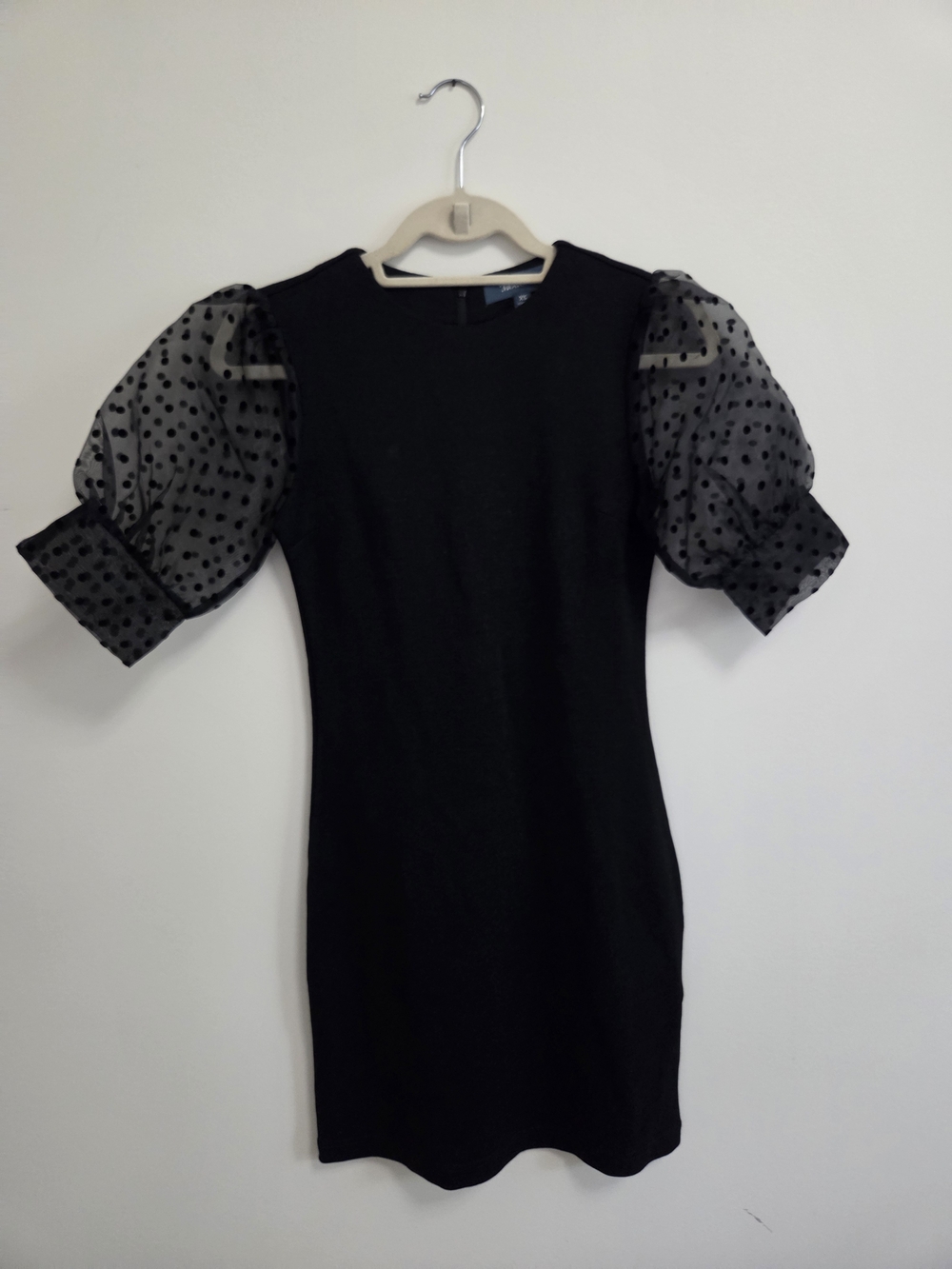 Modcloth Black Sheer Polka-Dot Puff-Sleeve Mini Dress